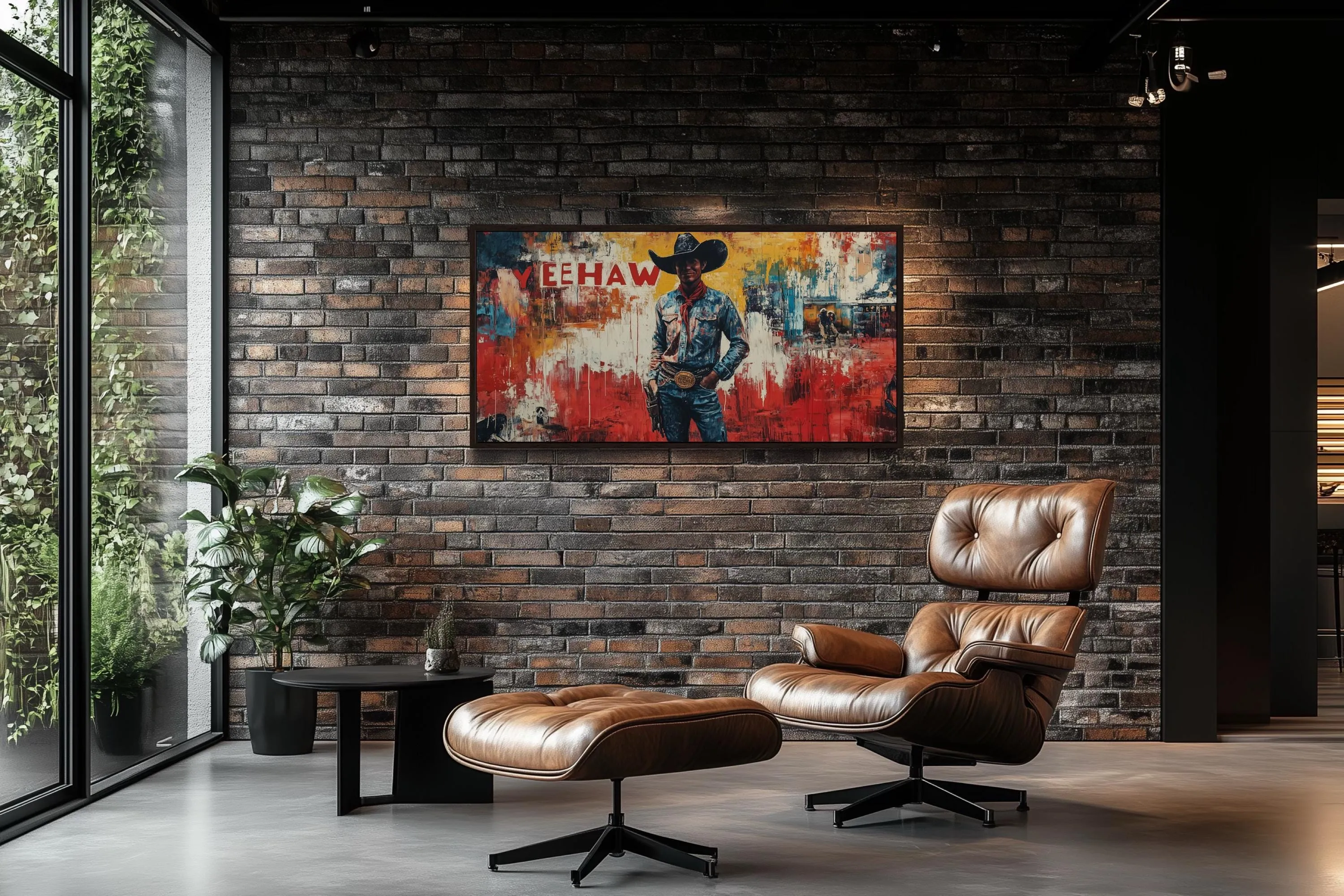 Graffiti Cowboy Yeehaw Funny Western Framed Canvas Wall Art For Man Cave Decor