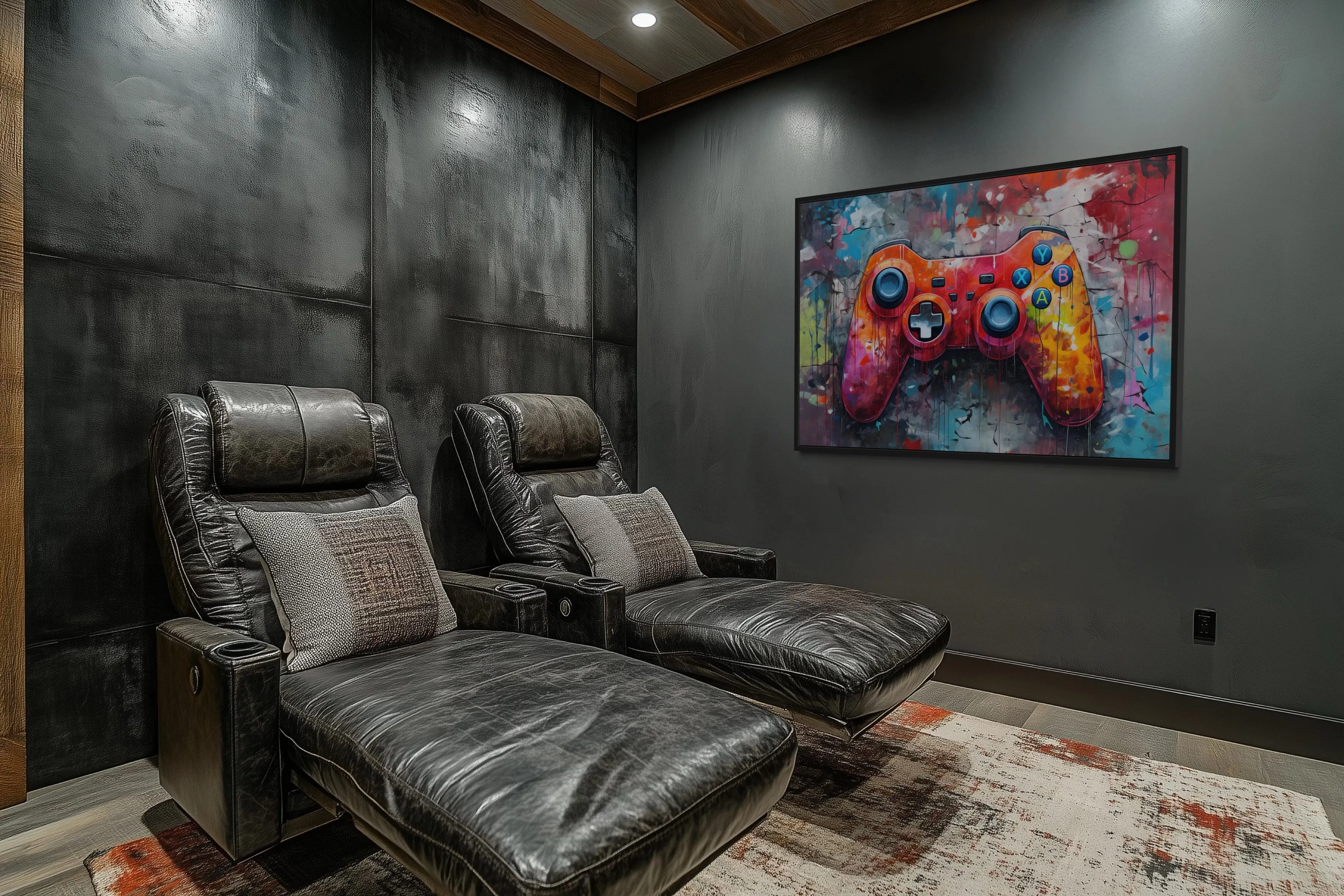 Graffiti Painting Of Game Controller Framed Canvas Wall Art