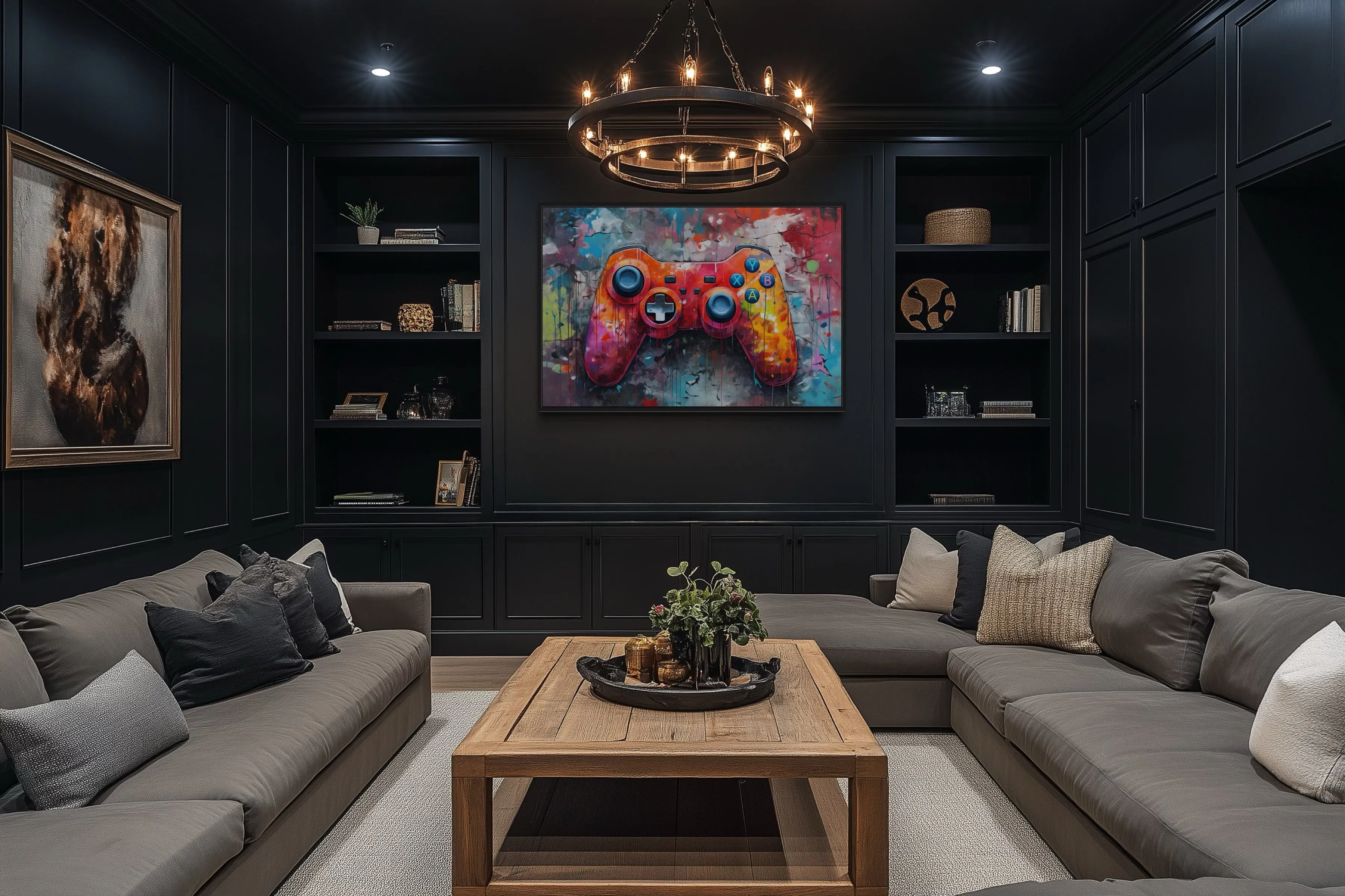 Graffiti Painting Of Game Controller Framed Canvas Wall Art