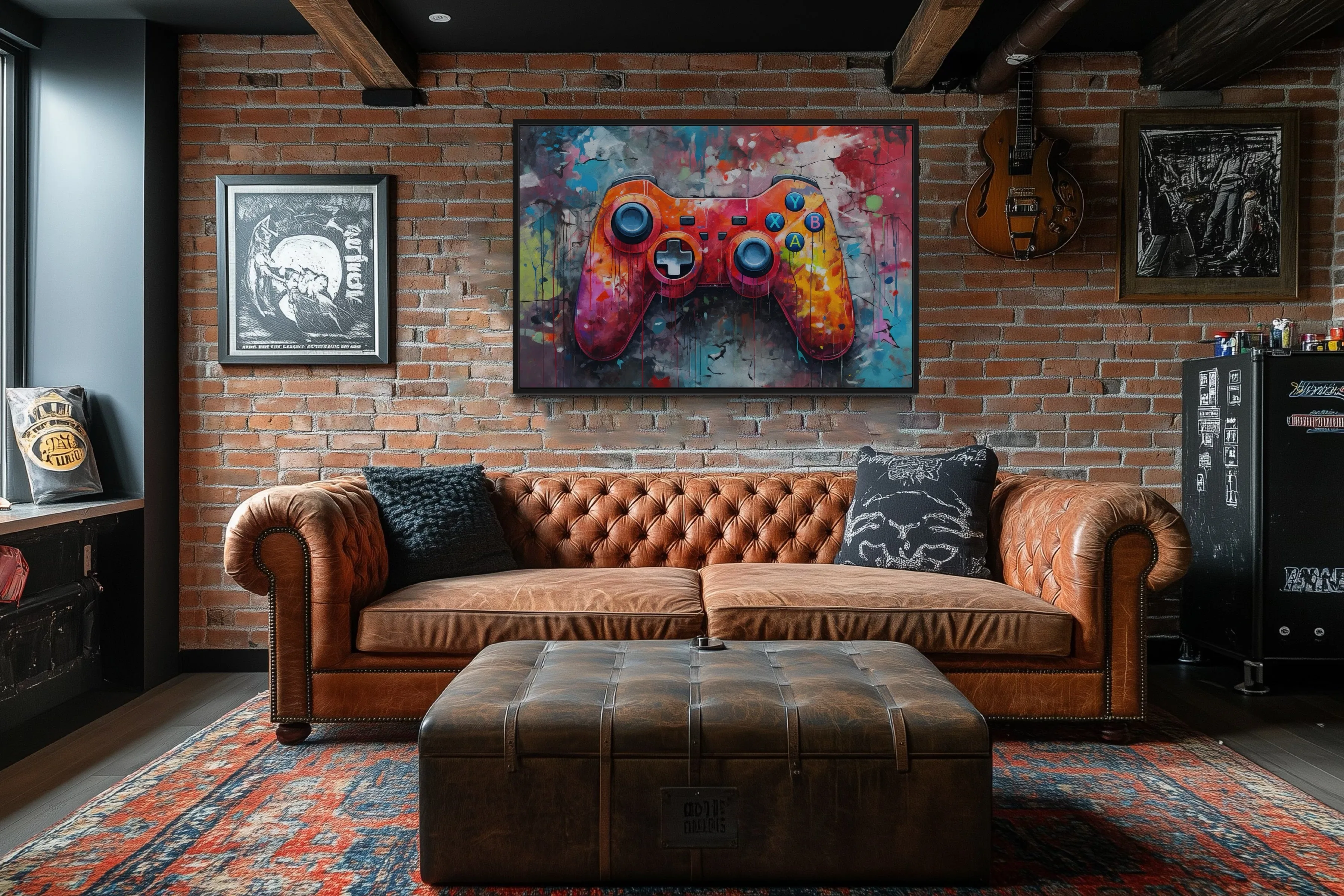 Graffiti Painting Of Game Controller Framed Canvas Wall Art