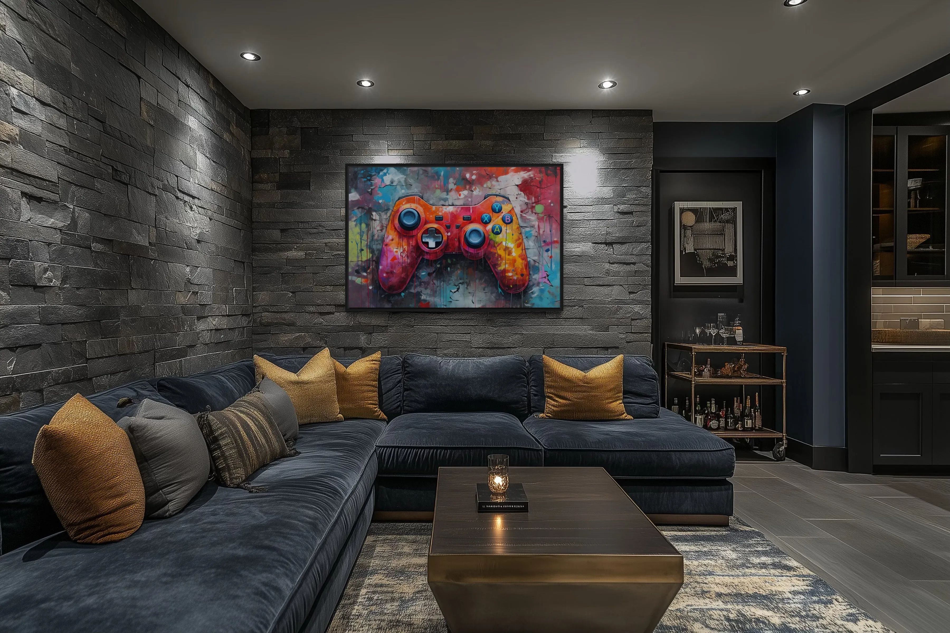 Graffiti Painting Of Game Controller Framed Canvas Wall Art