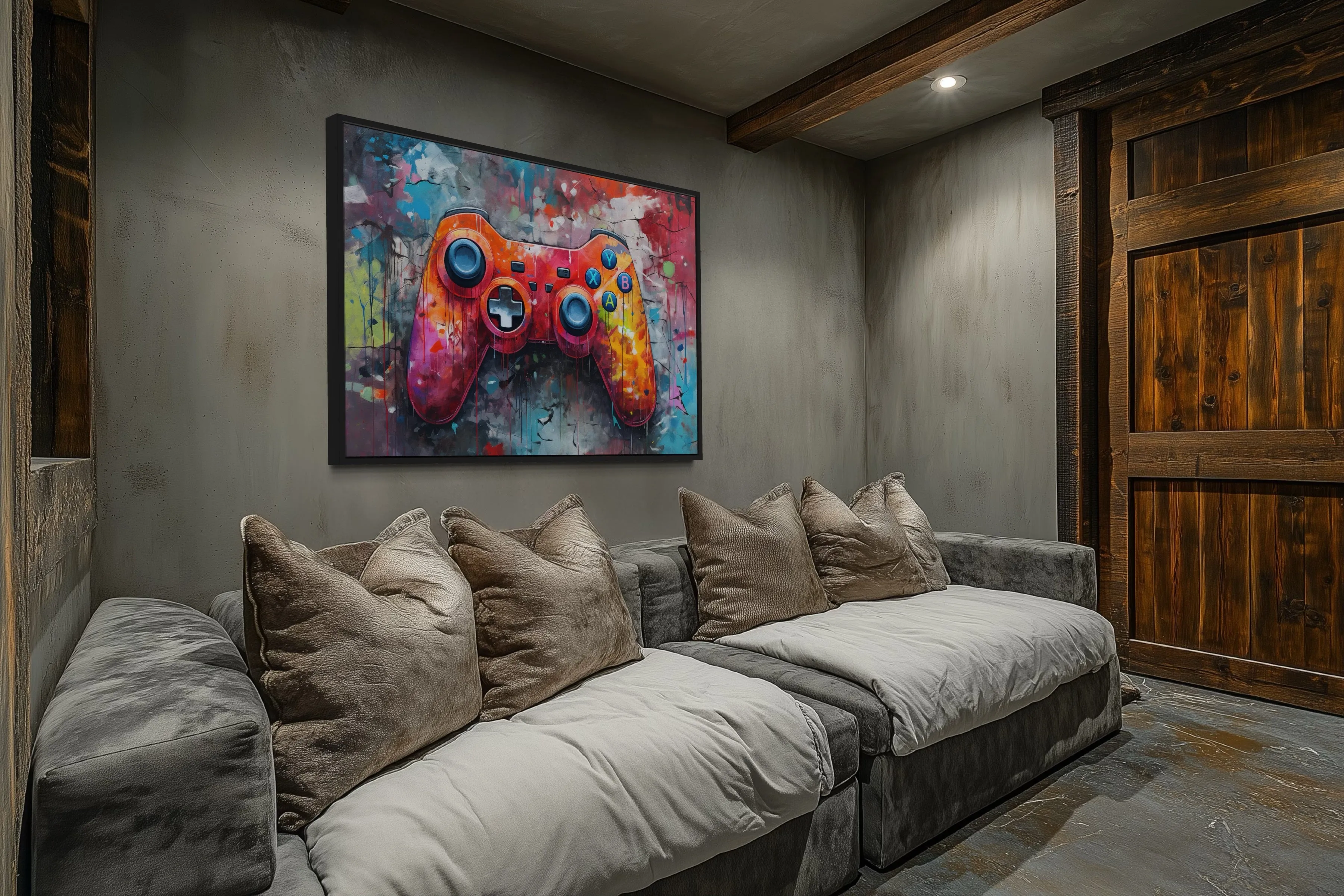 Graffiti Painting Of Game Controller Framed Canvas Wall Art