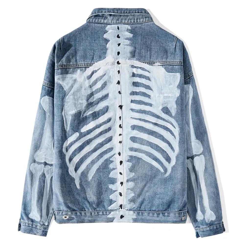 Graffiti Skeleton Bones Print Denim Jacket