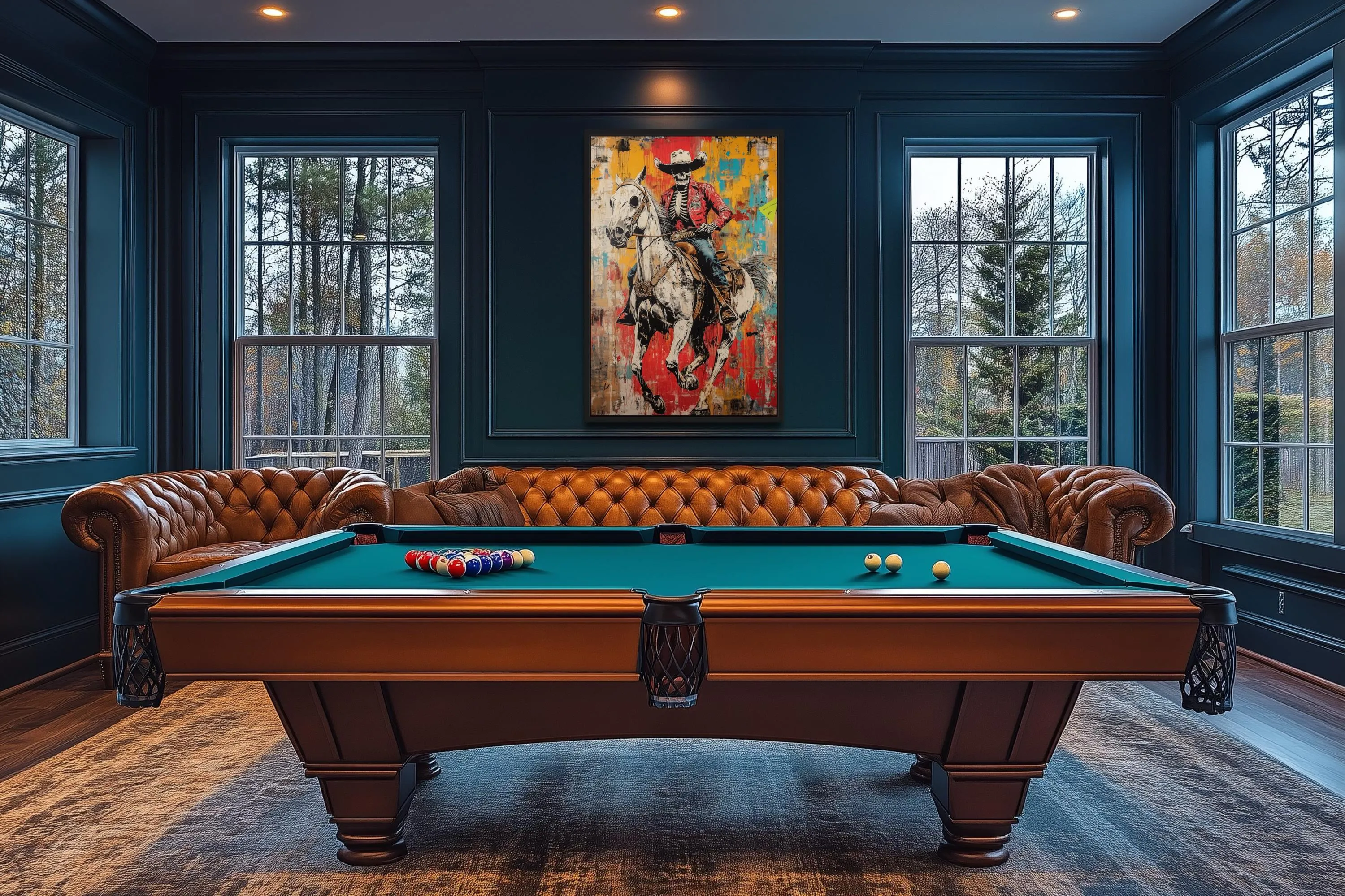 Graffiti Skeleton Cowboy on Horse Framed Canvas Wall Art For Man Cave Decor