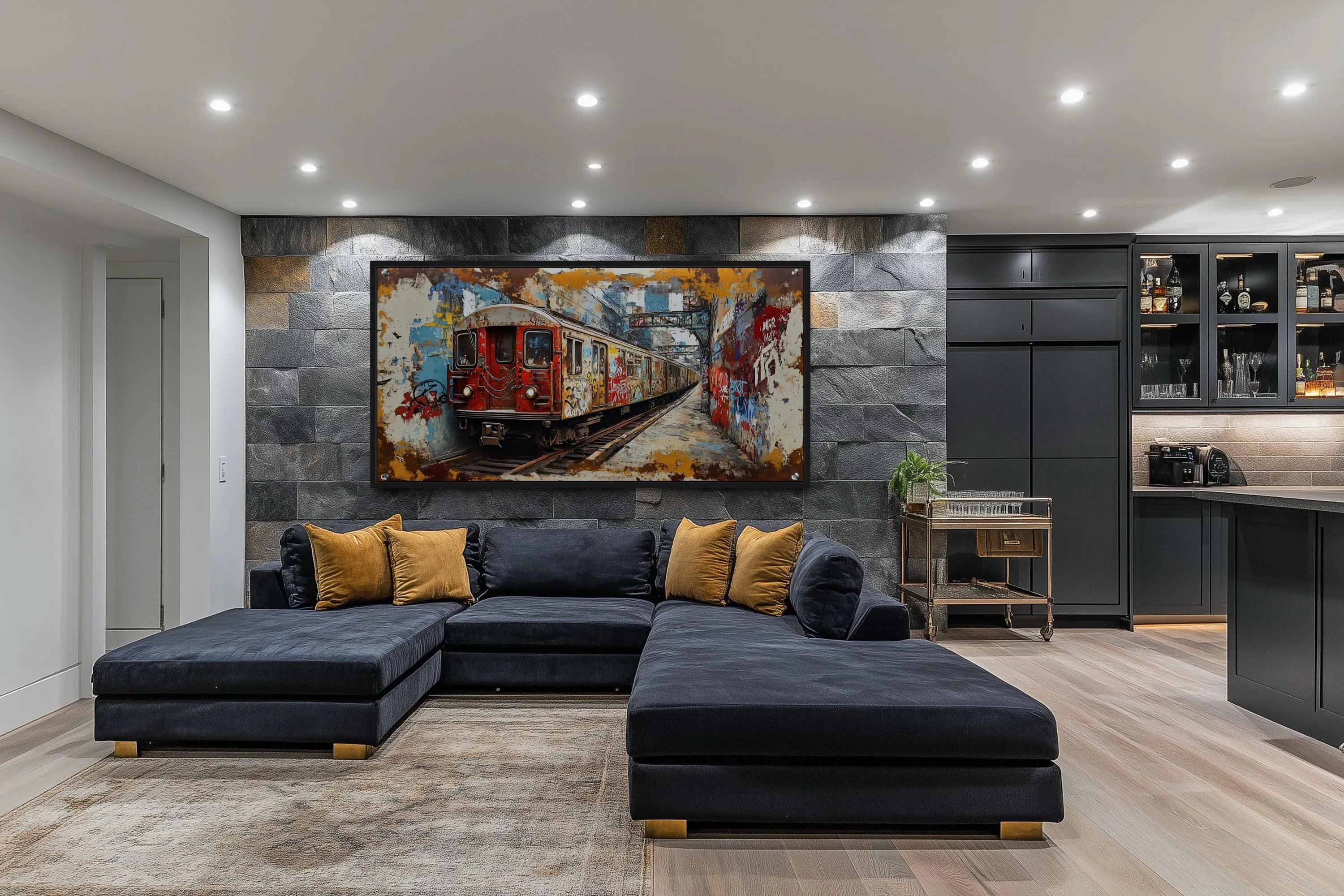 Graffiti Subway Train In  New York City Urban Canvas Wall Art