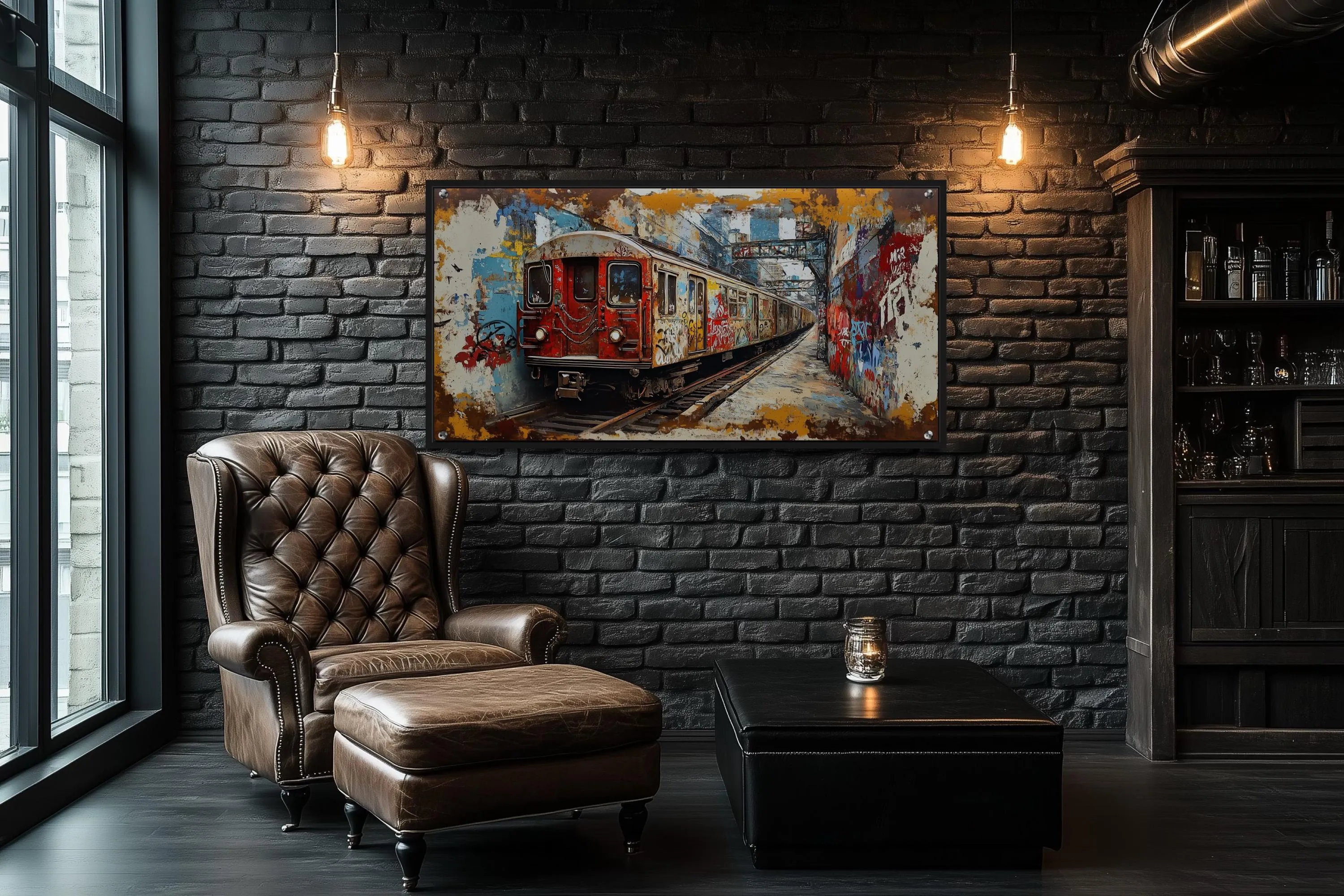 Graffiti Subway Train In  New York City Urban Canvas Wall Art