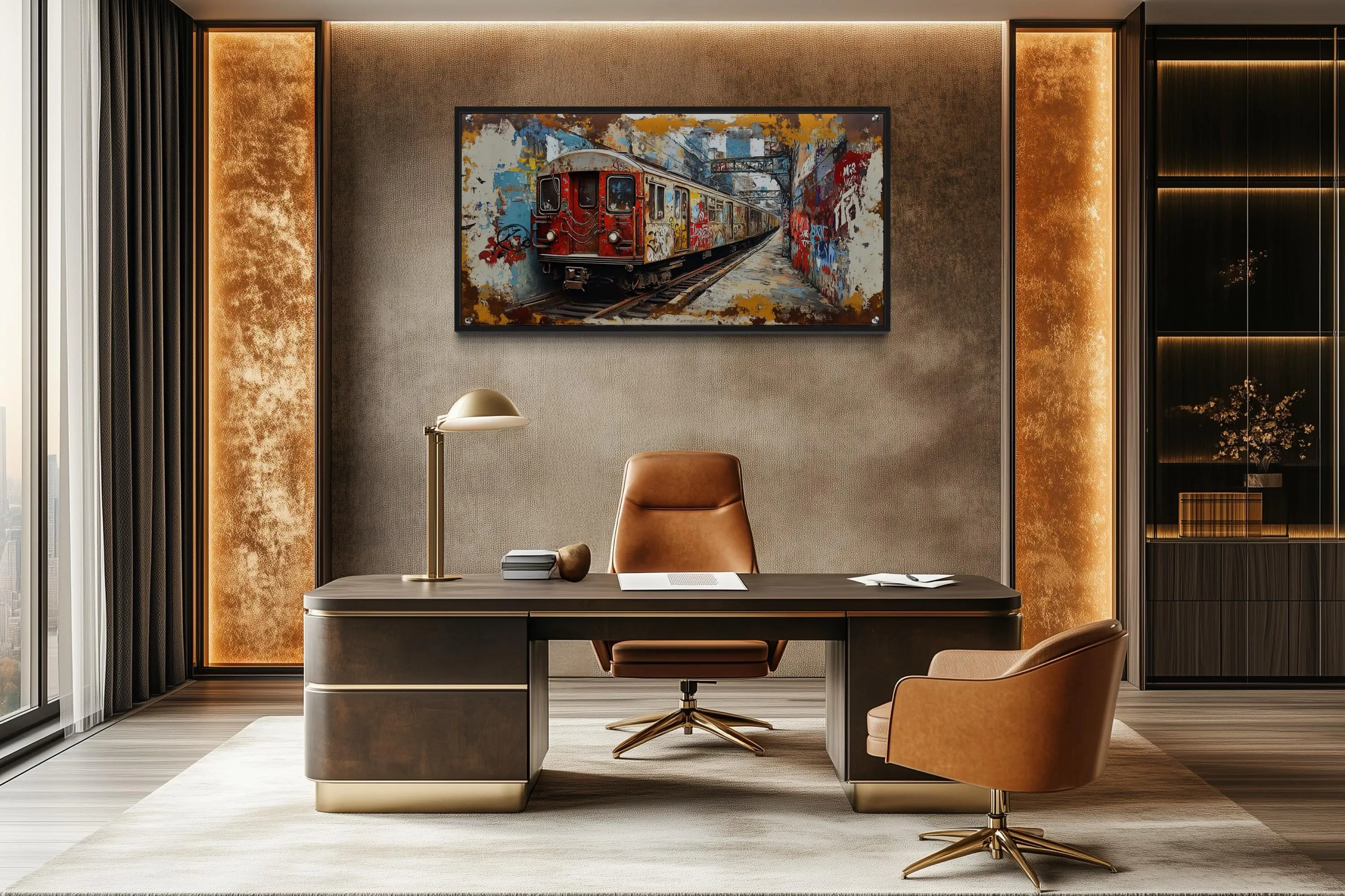 Graffiti Subway Train In  New York City Urban Canvas Wall Art