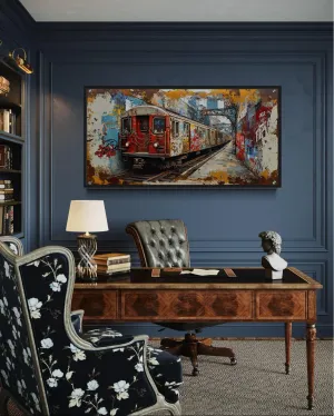 Graffiti Subway Train In  New York City Urban Canvas Wall Art
