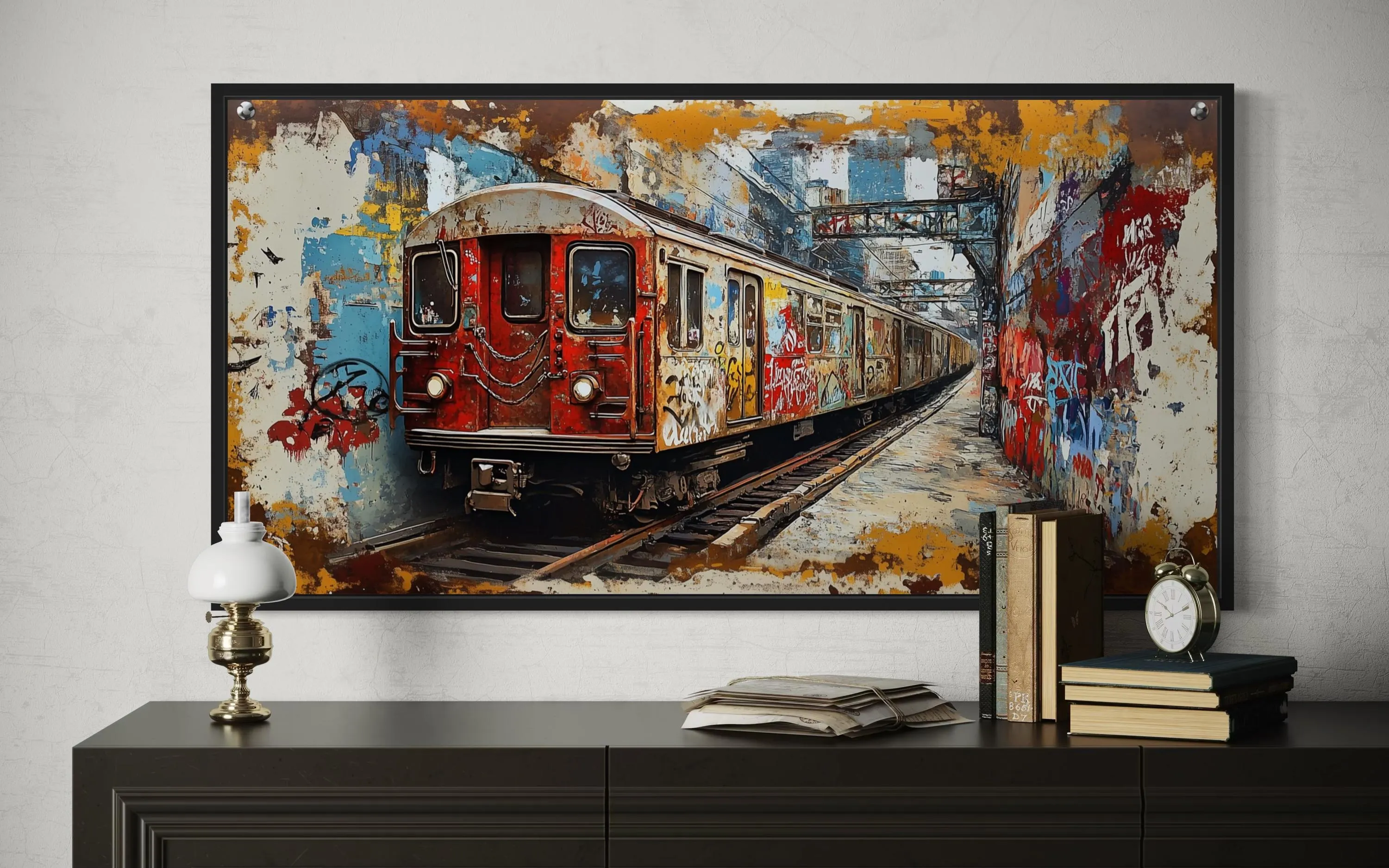 Graffiti Subway Train In  New York City Urban Canvas Wall Art