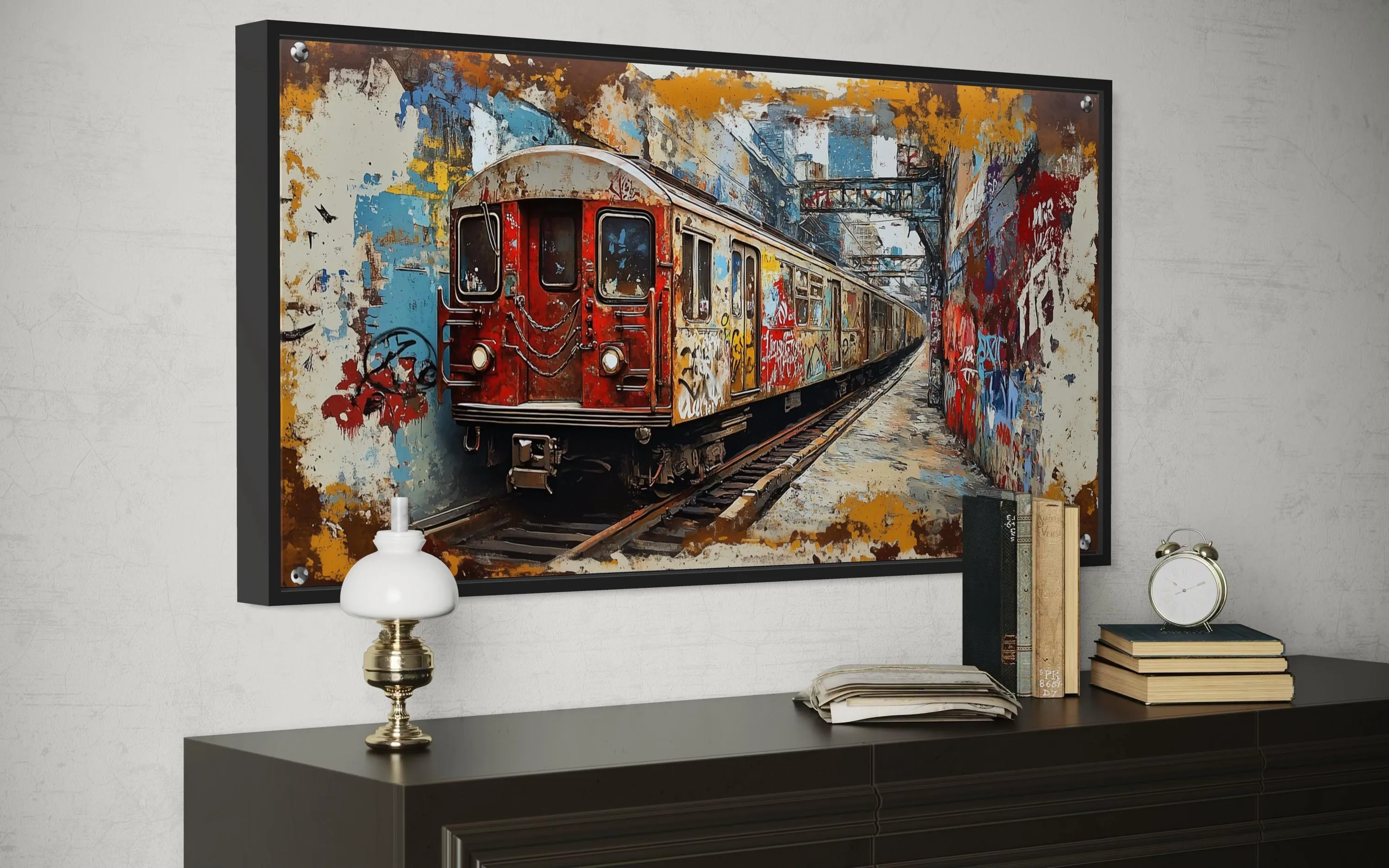Graffiti Subway Train In  New York City Urban Canvas Wall Art