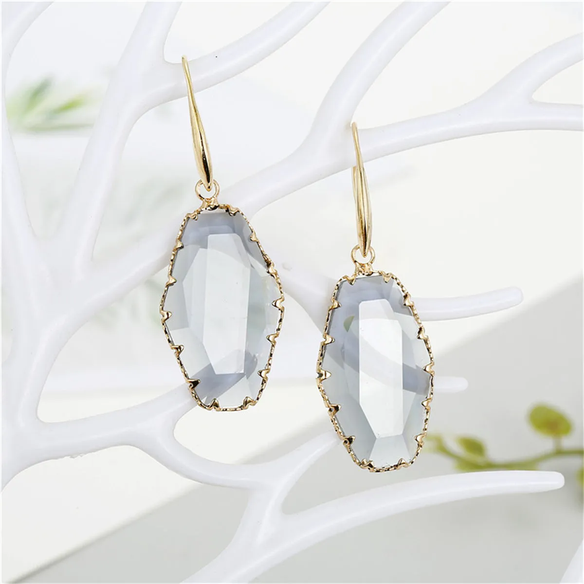 Gray Crystal & 18K Gold-Plated Drop Earrings