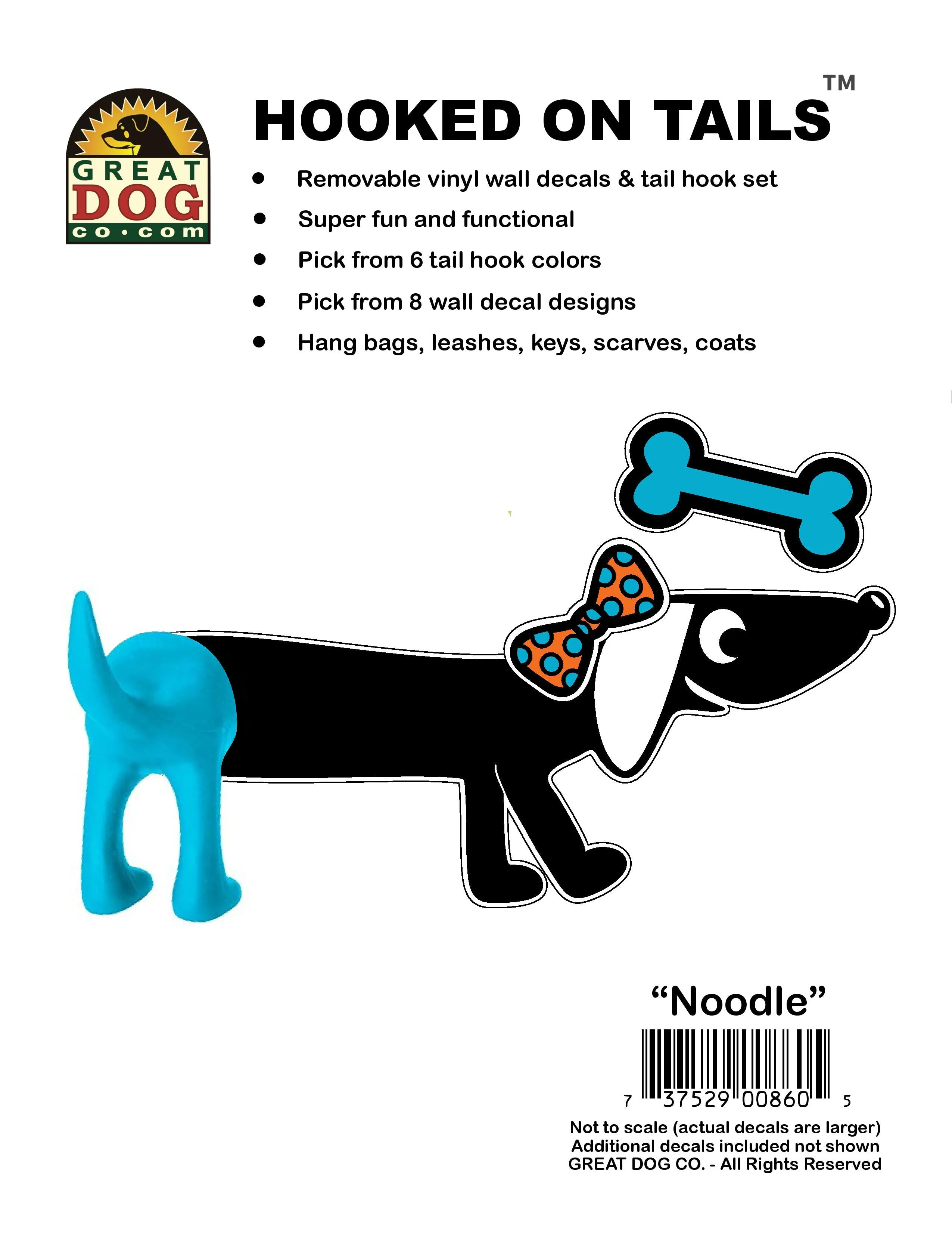 GREAT DOG Vinyl Wall Decal and Dog Tail Hook Set - Noodle