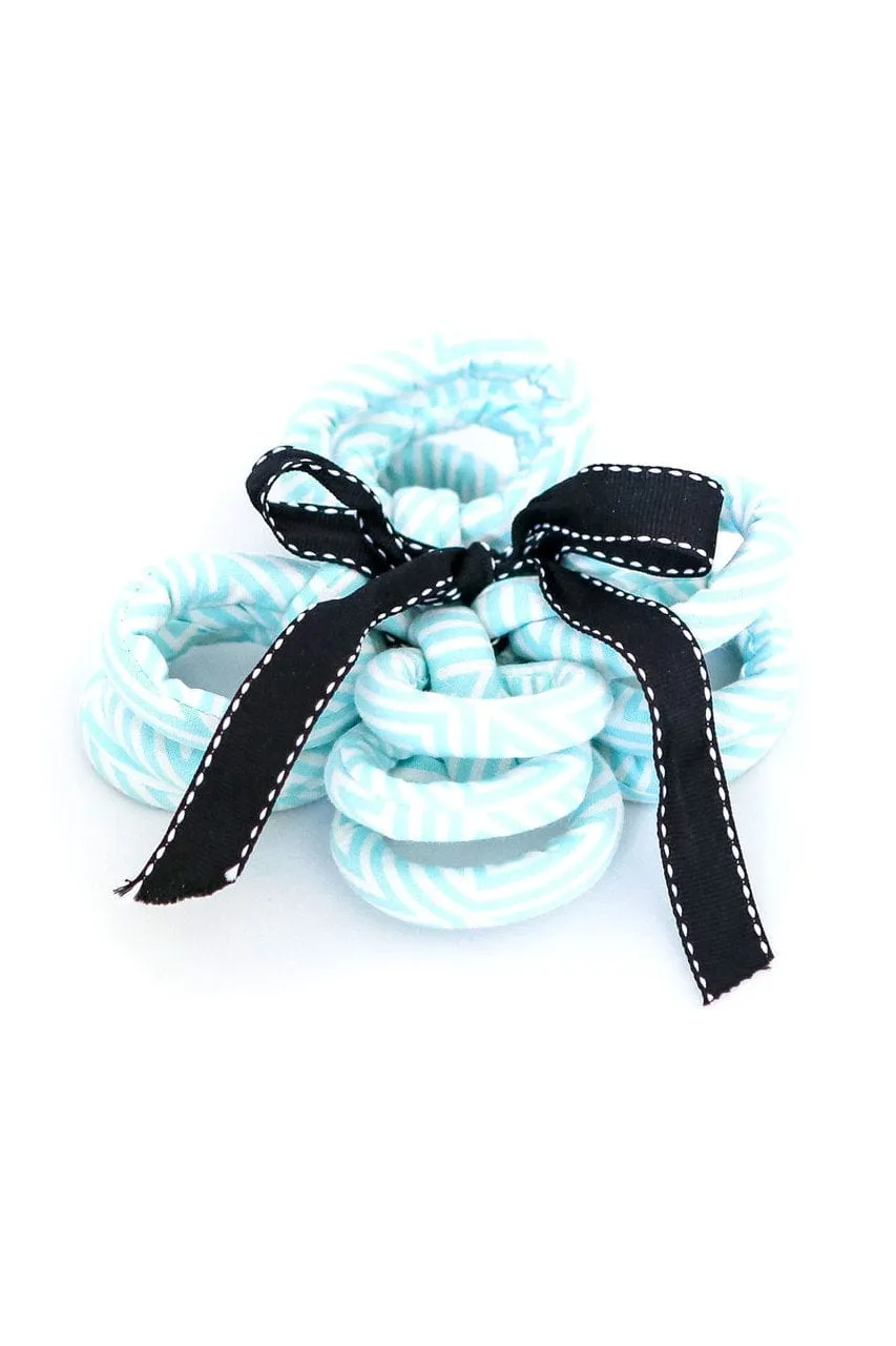 greek key aqua blue printed cloth napkin rings