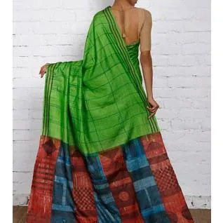 Green & Grey Silk Saree