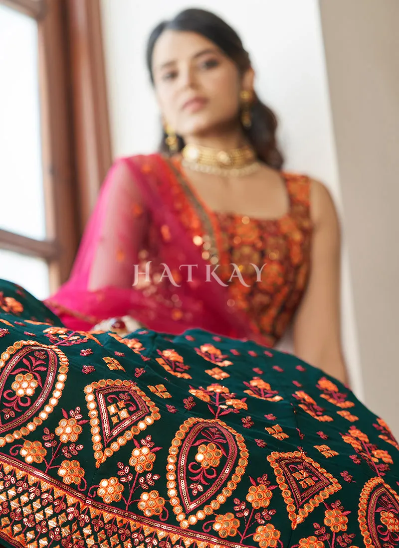 Green And Pink Embroidered Wedding Lehenga Choli