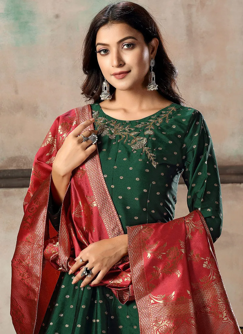 Green And Red Bunch Anarkali Suit