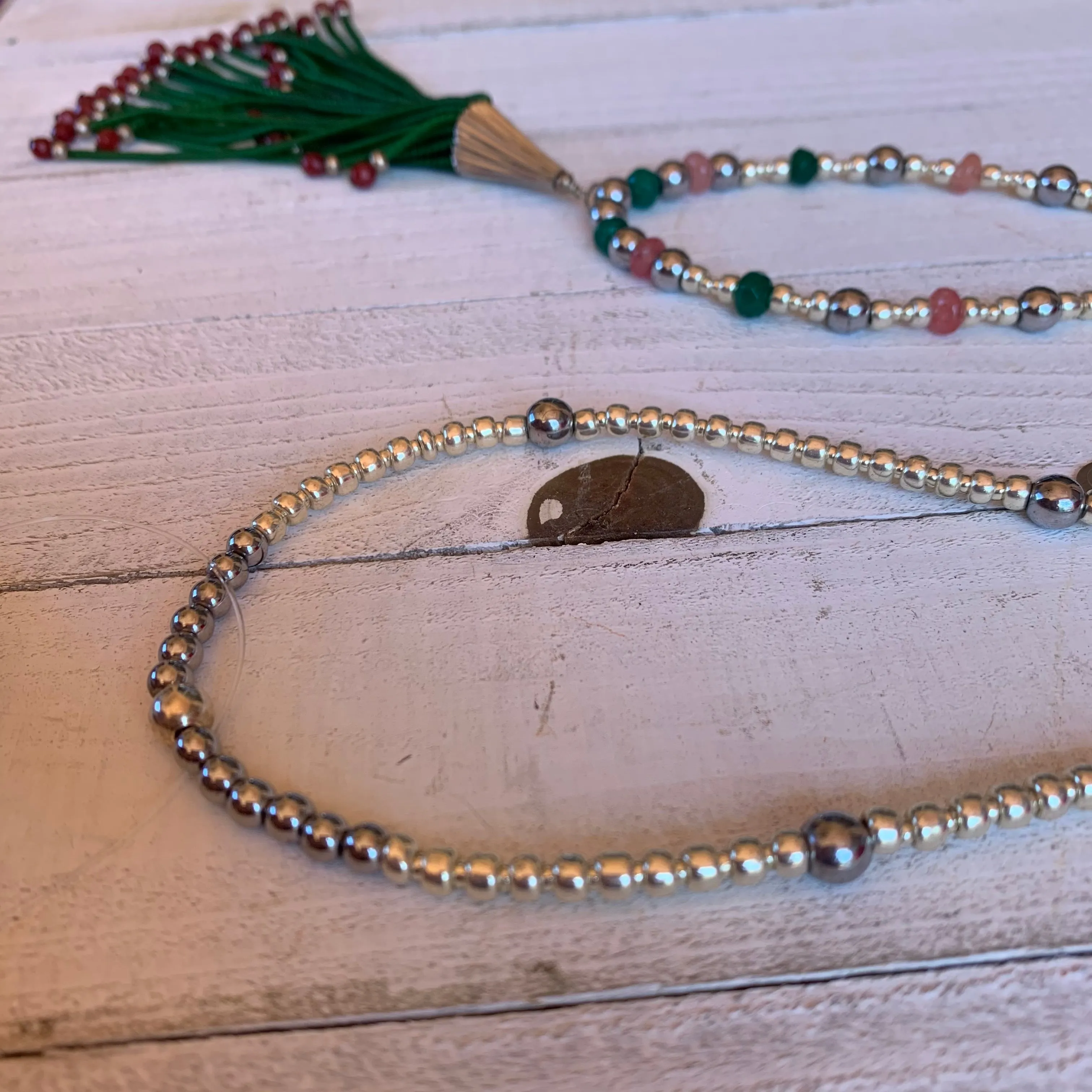 Green and Silver Tassel Necklace | Erika Williner Designs