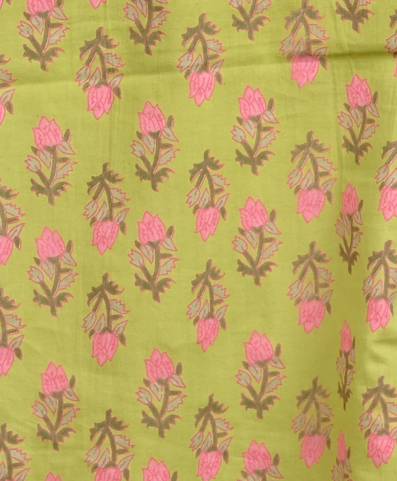 GREEN BLOCK PRINT PURE COTTON KURTA PYJAMA SET - GREEN/WHITE