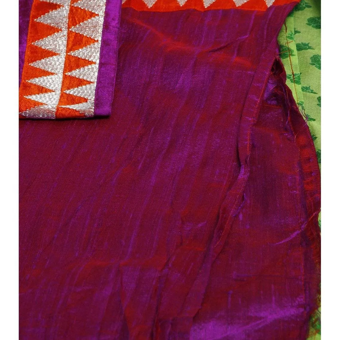Green Block Printed Chiffon Saree