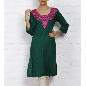 Green Cotton Jacquard Kurti (100000042555)