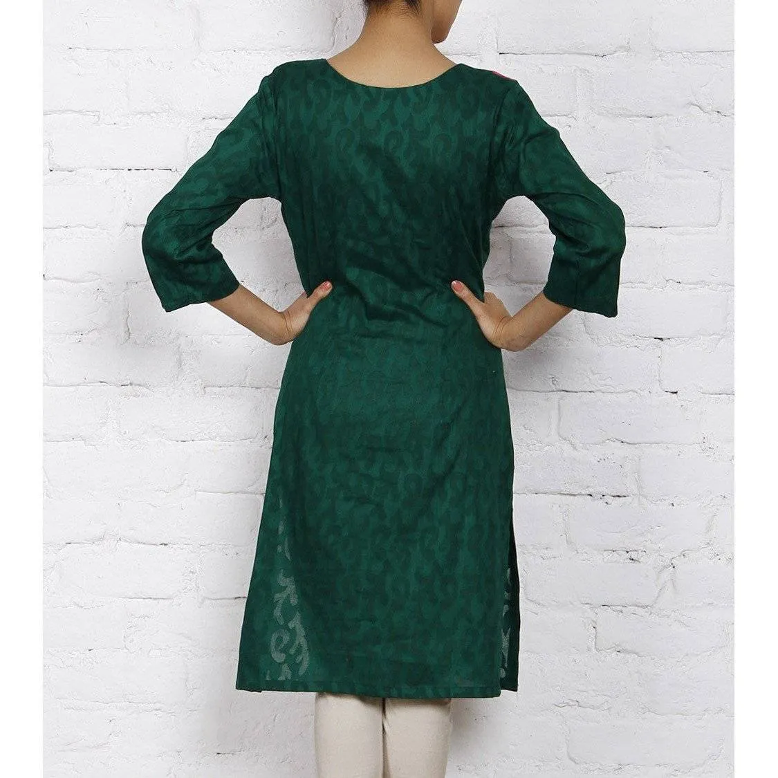 Green Cotton Jacquard Kurti (100000042555)