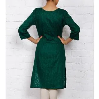 Green Cotton Jacquard Kurti (100000042555)