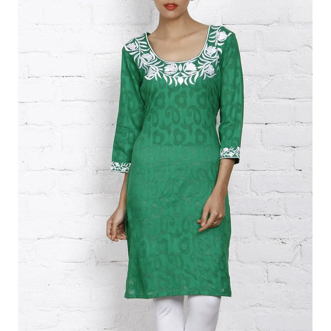 Green Cotton Jacquard - Kurti