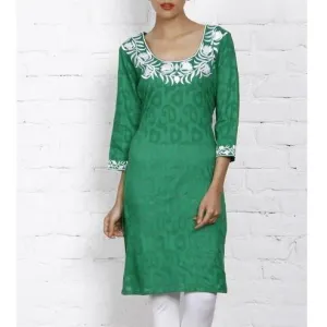 Green Cotton Jacquard - Kurti