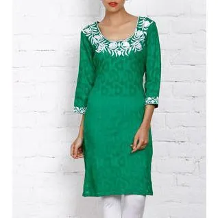 Green Cotton Jacquard - Kurti