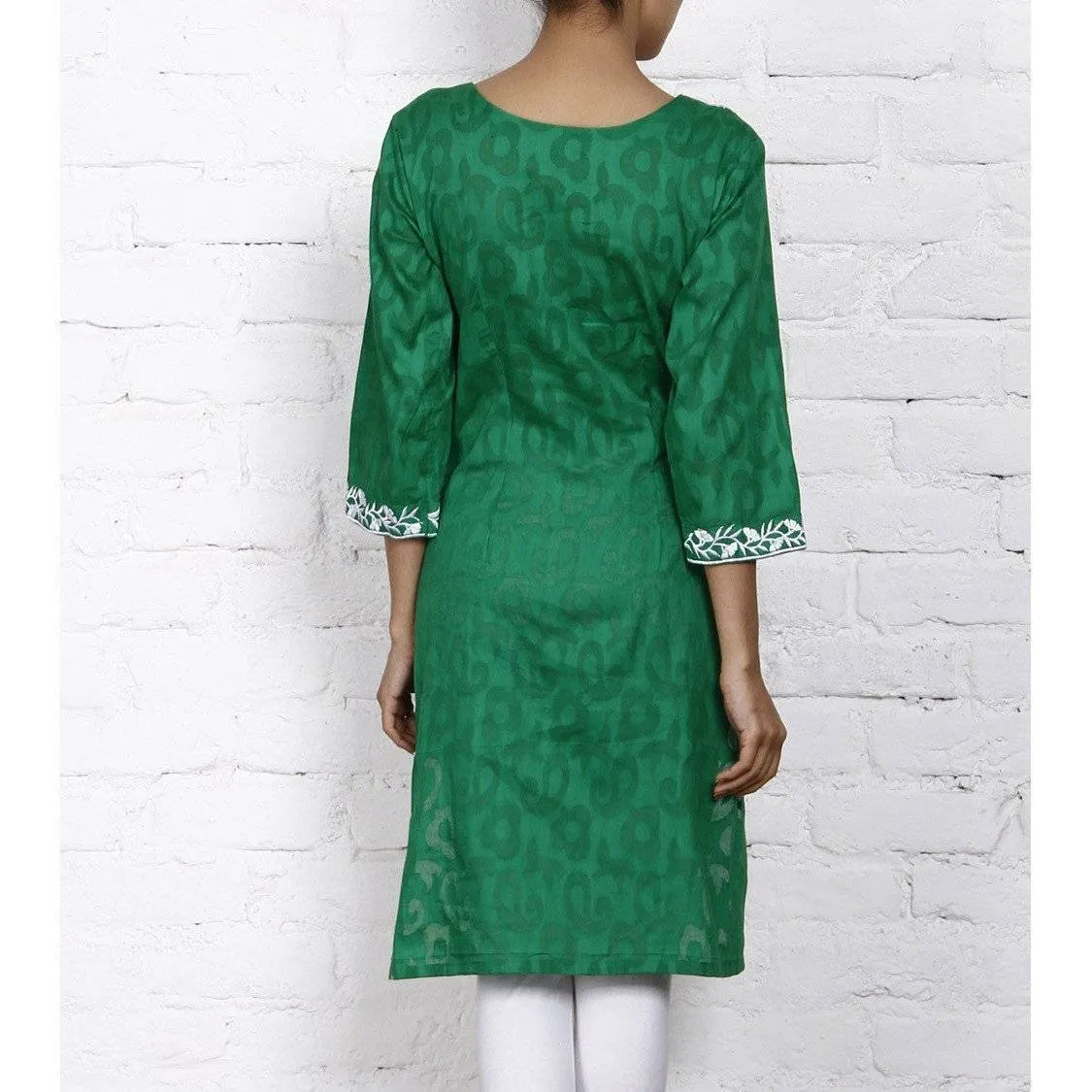 Green Cotton Jacquard - Kurti