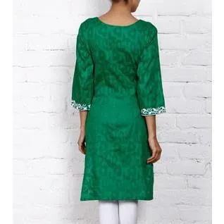 Green Cotton Jacquard - Kurti