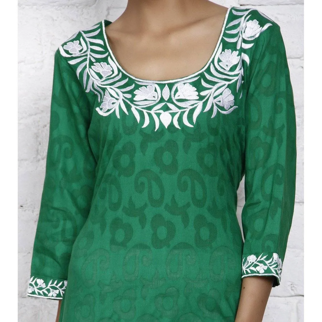 Green Cotton Jacquard - Kurti