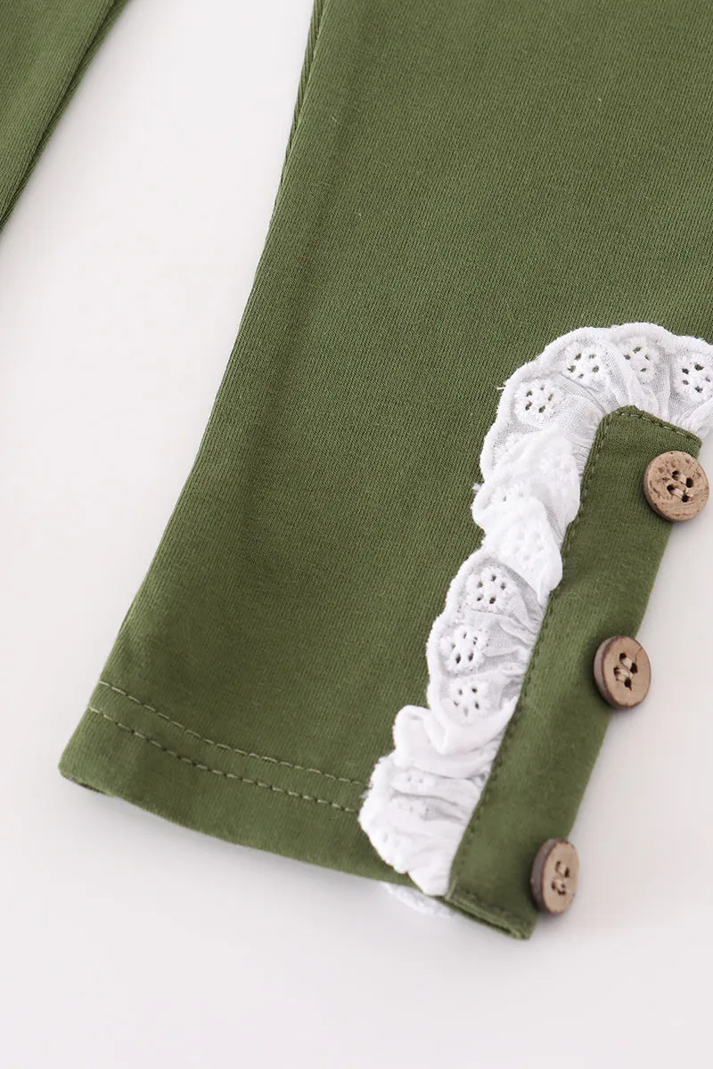 Green Floral Print Swiss Dot Girl Set