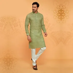 Green Jamawar Print Traditional Kurta
