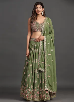 Green Multi Embroidery Traditional Lehenga Choli