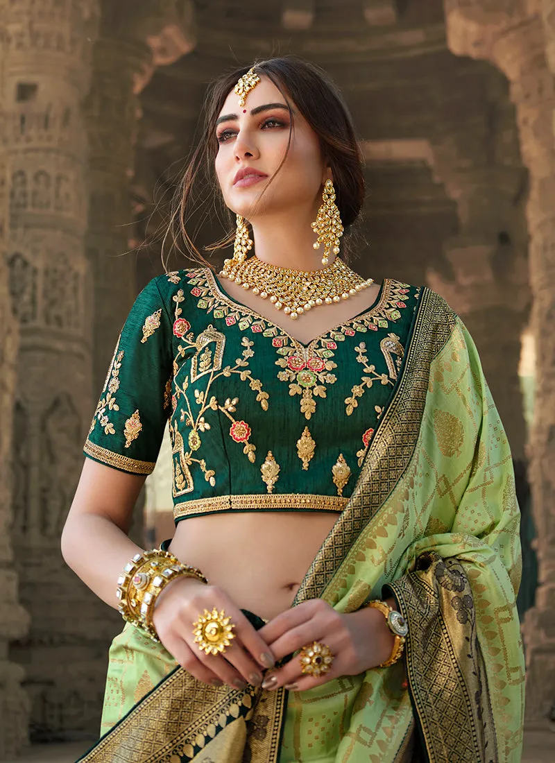 Green Two Tone Traditional Embroidered Silk Saree