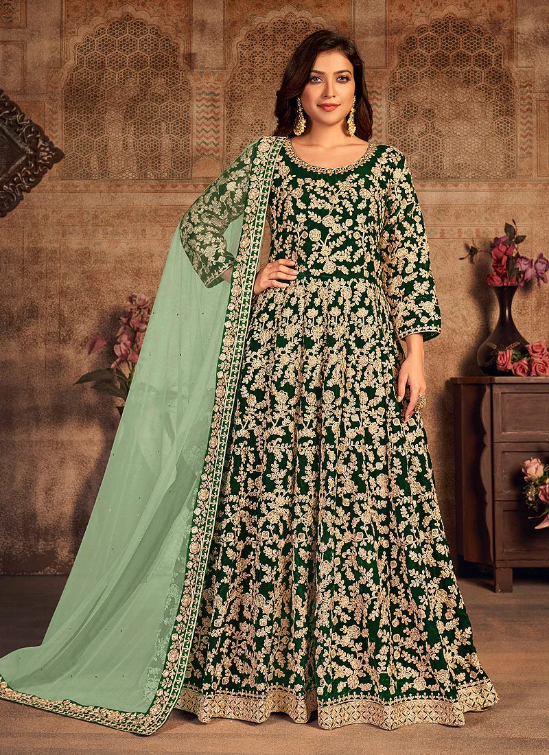Green Two Tone Zari Embellished Wedding Anarkali Suit