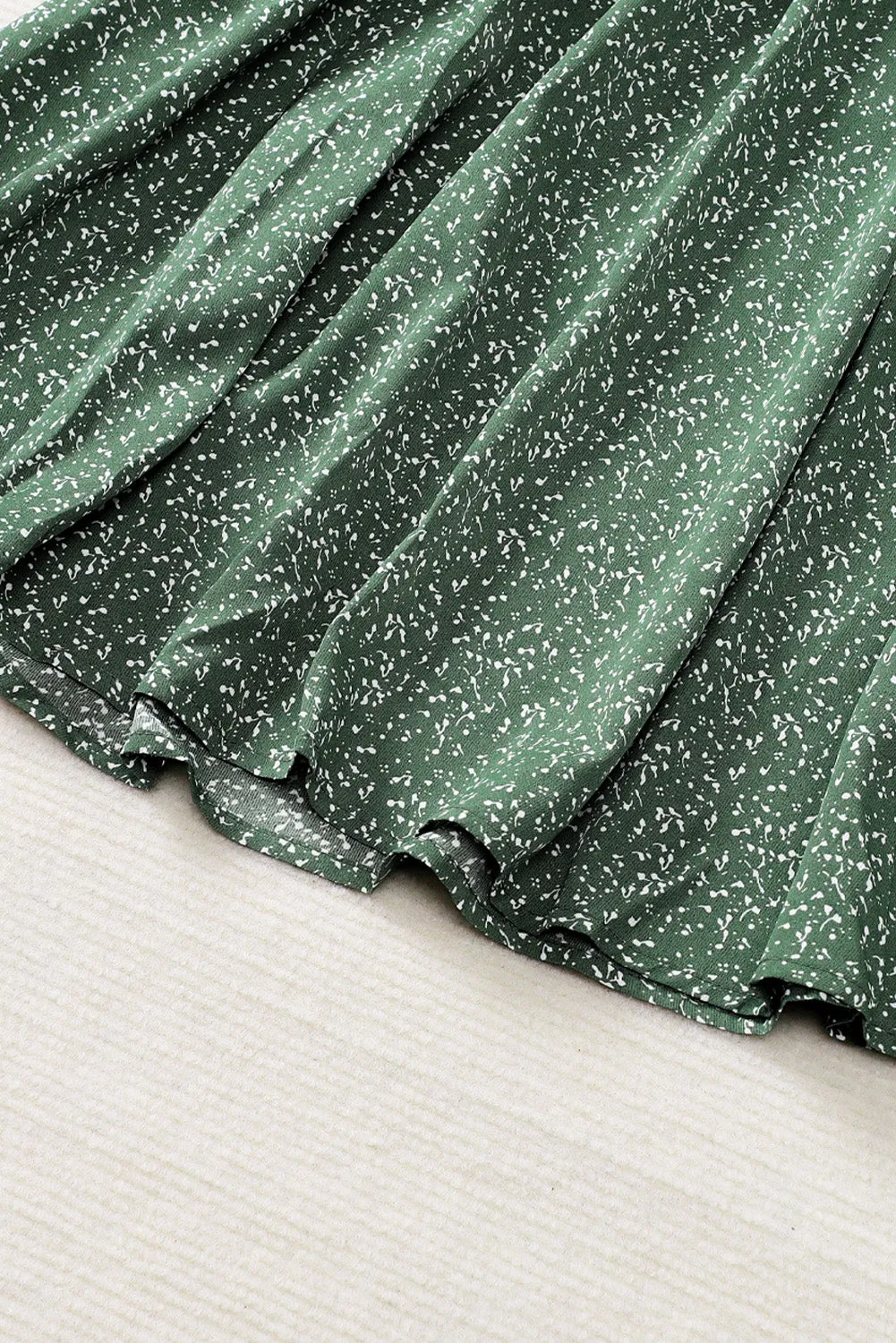 Green V Neck Balloon Sleeve Smocked Waist Printed Mini Dress