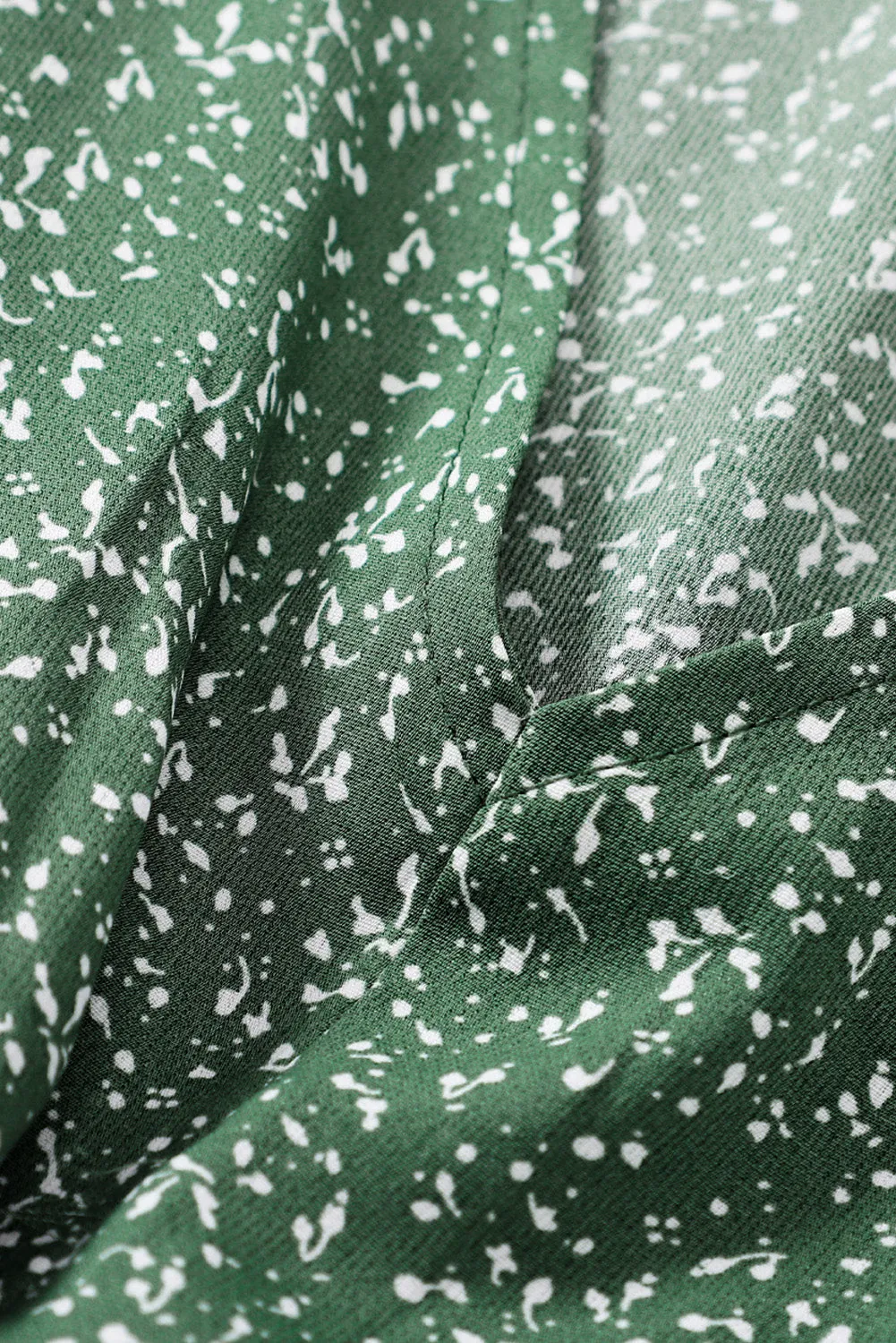 Green V Neck Balloon Sleeve Smocked Waist Printed Mini Dress