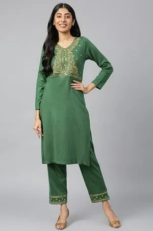 Green Winter kurta & Palazzo Ethnic Set