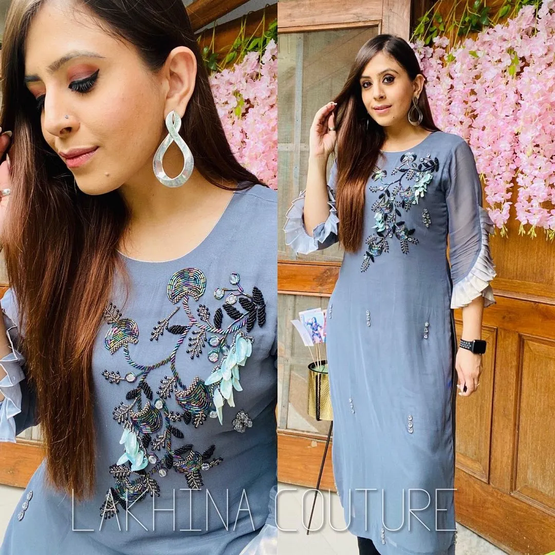 Grey Embroidered Kurti
