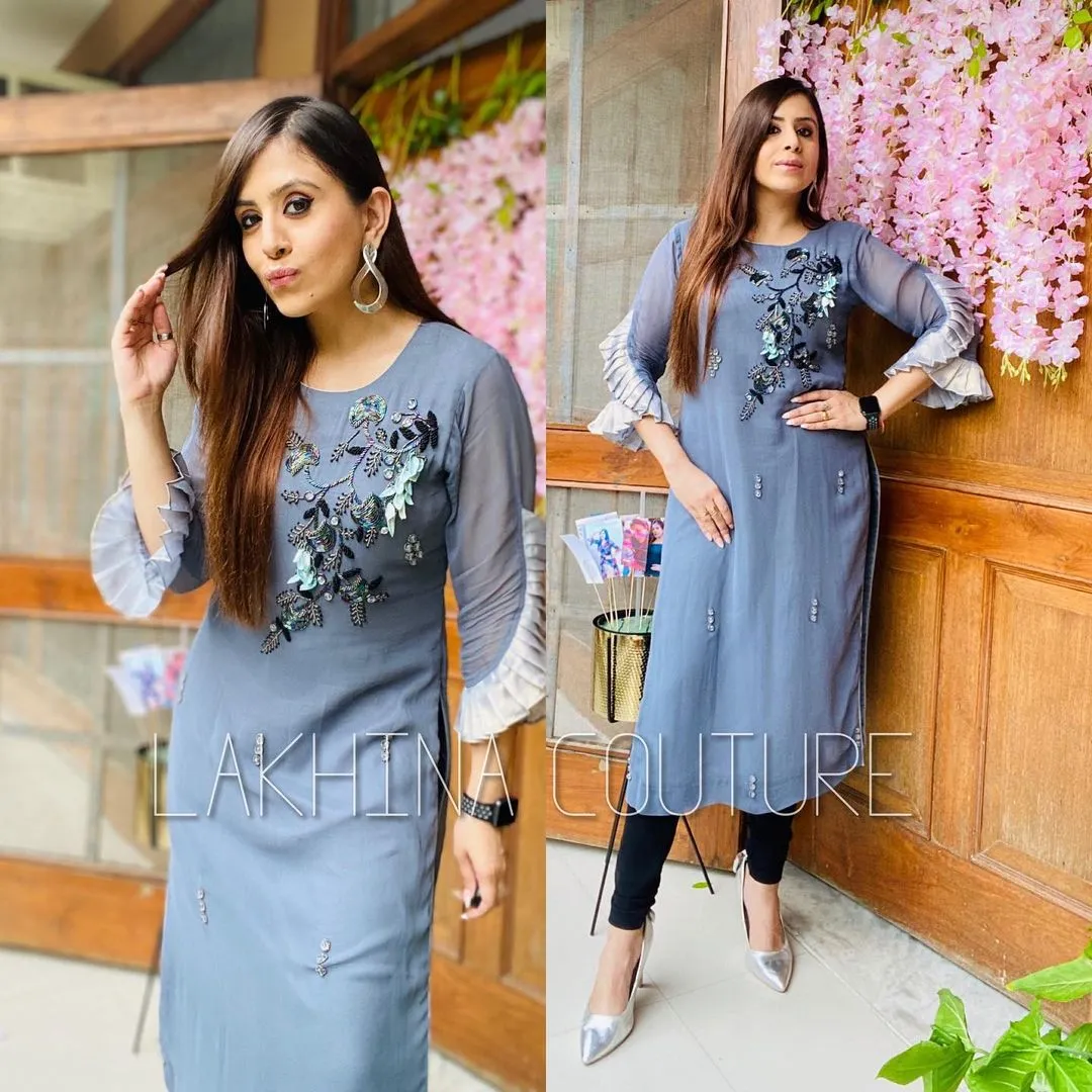 Grey Embroidered Kurti