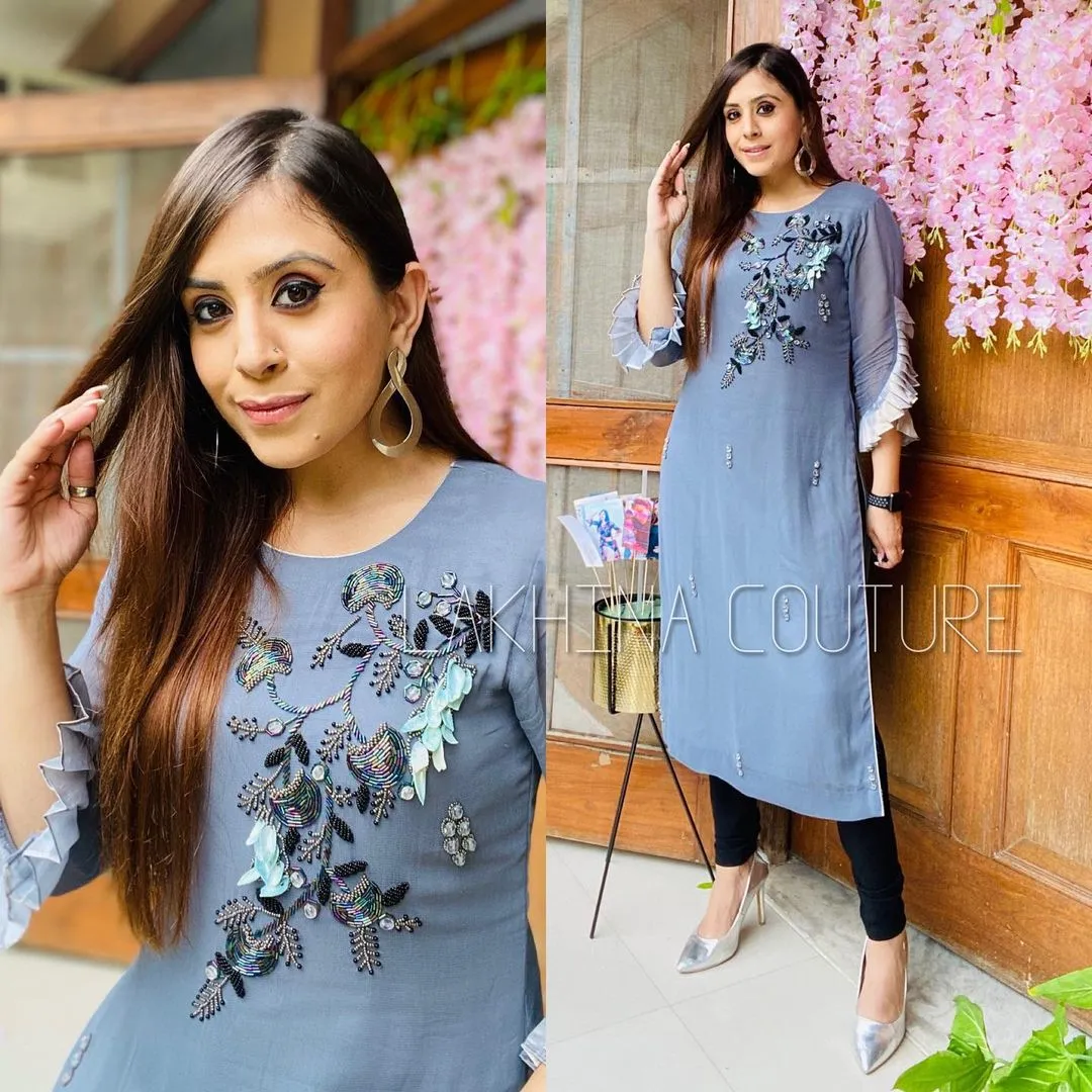 Grey Embroidered Kurti