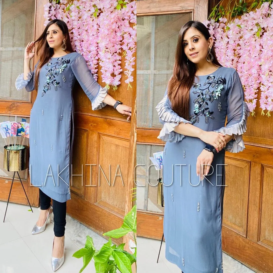 Grey Embroidered Kurti