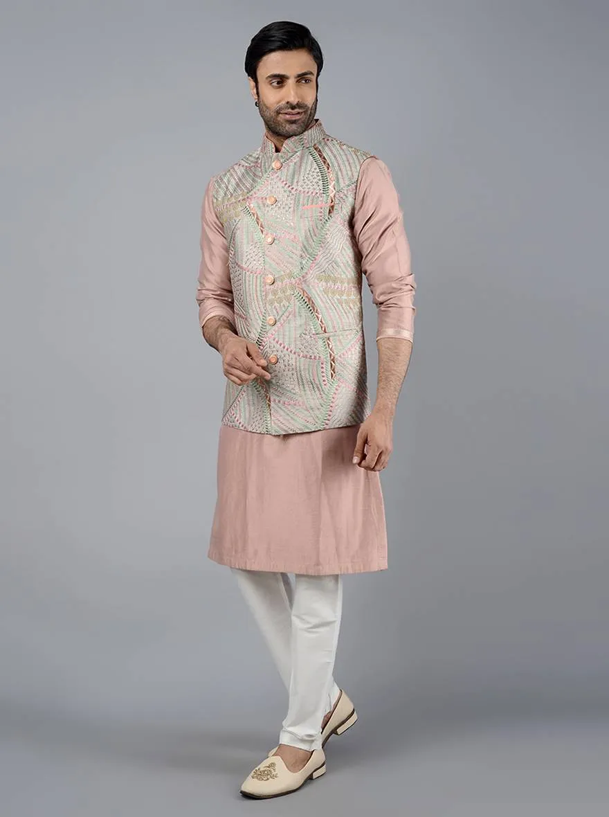 Grey Embroidered Regular Fit Bandhgala Jacket | TULA