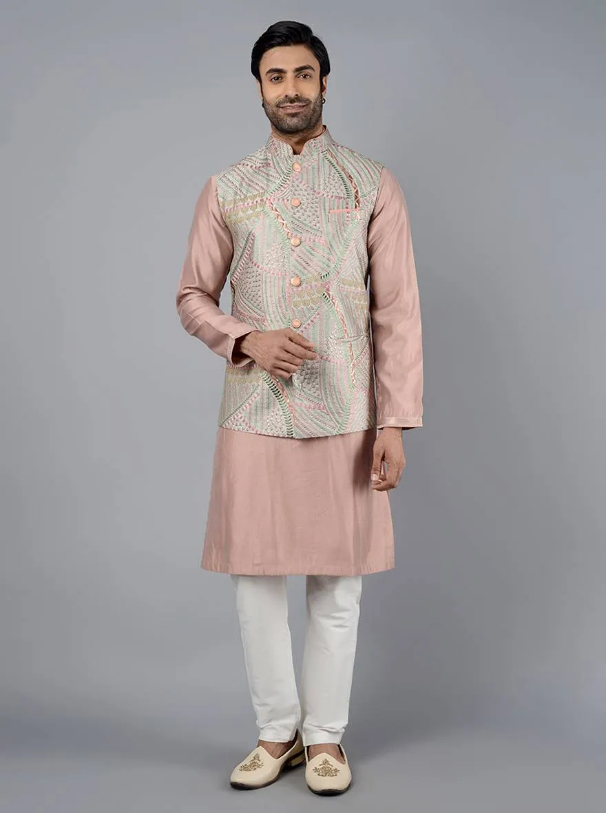 Grey Embroidered Regular Fit Bandhgala Jacket | TULA