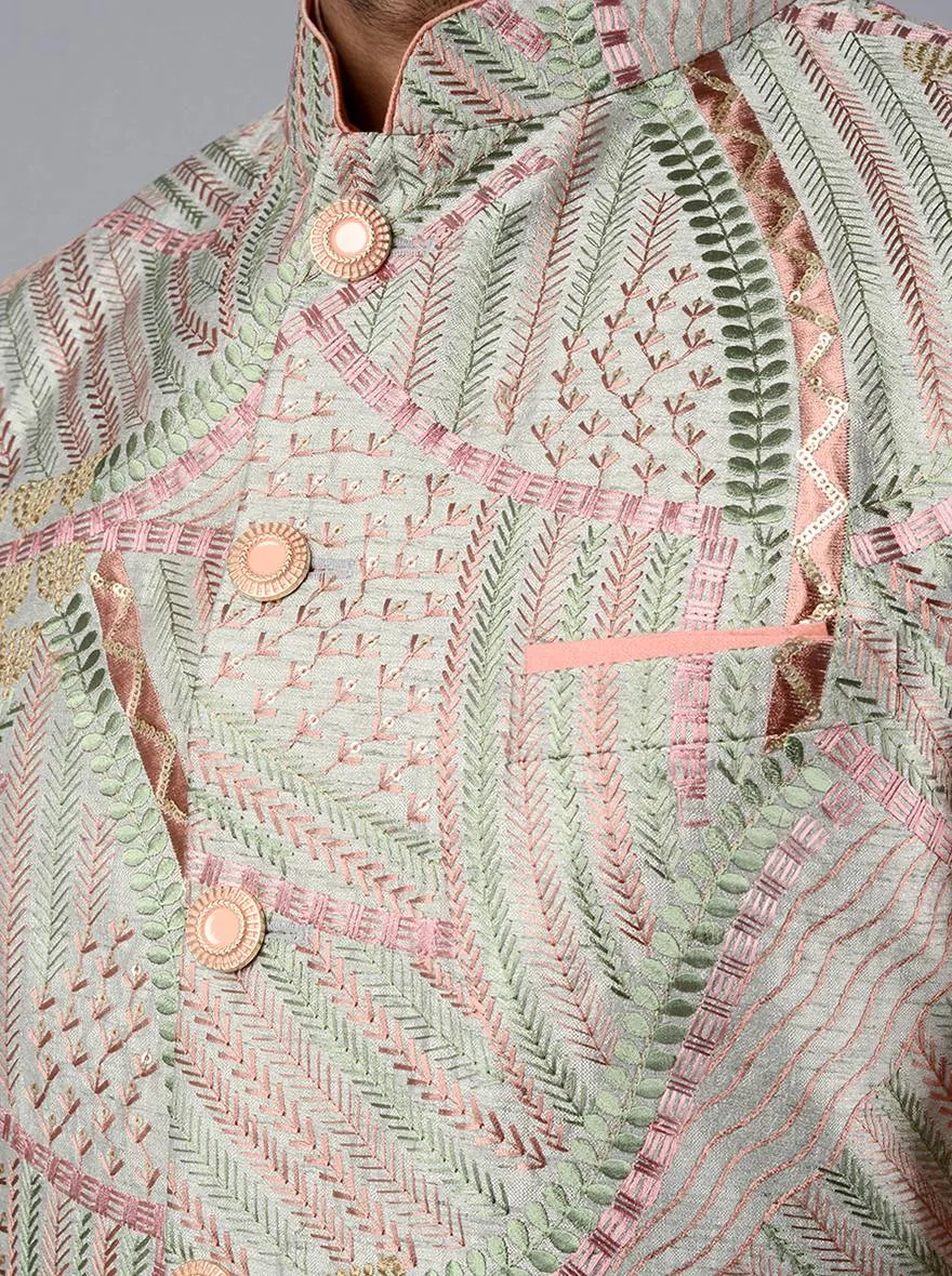 Grey Embroidered Regular Fit Bandhgala Jacket | TULA
