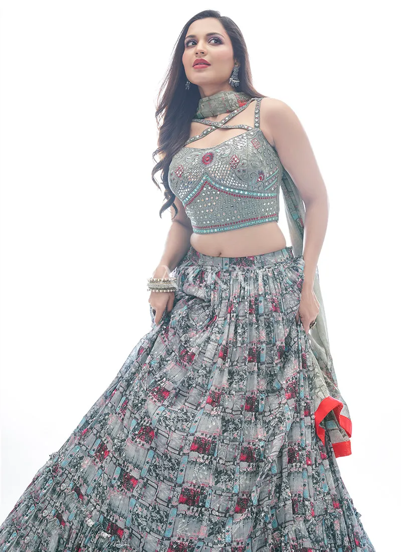 Grey Multi Embroidered Festive Lehenga Choli