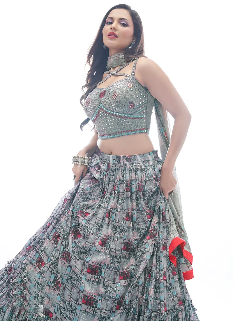 Grey Multi Embroidered Festive Lehenga Choli