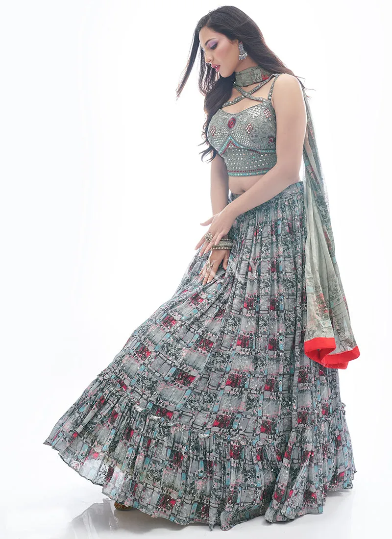 Grey Multi Embroidered Festive Lehenga Choli